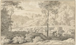 Arkadische Landschaft mit Figuren an einem See
