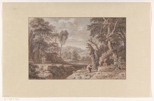 Arkadische Landschaft mit einer Opferszene von Johannes Glauber