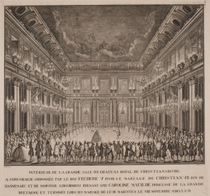Hofballett im Rittersaal von Christiansborg bei der Hochzeit von Christian VII. mit Caroline Mathilde von Johannes Gottfred Bradt