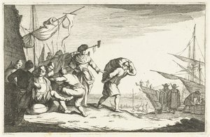 Hafen mit konversierenden Kaufleuten von Johannes Gronsveld