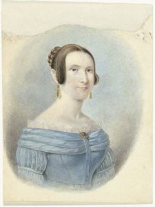 Frau in einem blauen Kleid mit goldenen Ohrringen von Johannes Hari (I)