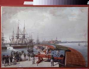 Blick auf Reval (heutiges Tallinn, Estland), der Hafen und die russische Küstenartillerie