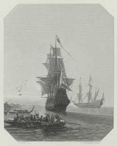 Ankunft von Abel Tasman in Neuseeland, 1642-1643, ca. 1865 von Johannes Heinrich Maria Hubert Rennefeld