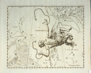 Boreale Konstellation von Andromeda, Gravur aus dem Himmelsatlas Firmamentum Sobiescianum sive Uronographia, von Johann Hevelius, Danzig von Johannes Hevelius