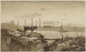 Flusslandschaft mit Kuh von Johannes Hubertus Leonardus de Haas
