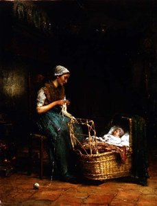 Mutter und Kind in einem Cottage-Inneren von Johannes Jacobus Paling
