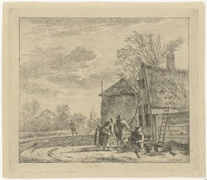 Landschaft mit Bauernhof und Heuschober (Serie: Die zwölf Monate, Die kolorierten Zeichnungen der 12 Monate)