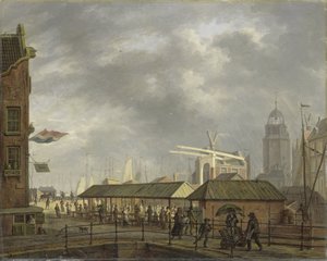 Der kleine Fischmarkt an der Ecke der Brouwersgracht und Singel, Amsterdam von Johannes Jelgerhuis
