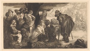 Mannen, vrouwen en kinderen bij een boom