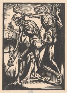 Zwei nackte Männerfiguren mit Glocke und Kerzenlöscher von Johannes Josephus Aarts