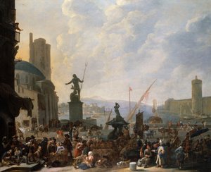 Ein Capriccio eines Mittelmeerhafens mit Berninis Tritonbrunnen und ein Capriccio des Palais du Louvre, 1651