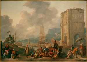 Capriccio eines italienischen Hafens mit Konstantinsbogen