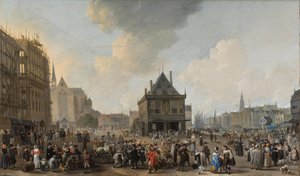 Der Dam, nach Norden gesehen, mit dem Rathaus im Bau von Johannes Lingelbach