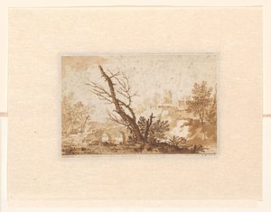Italienische Landschaft mit Baum, einer Brücke und einigen Gebäuden von Johannes Petrus van Horstok