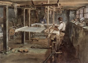 Appenzeller Weberpaar bei der Arbeit am Handwebstuhl, um 1830