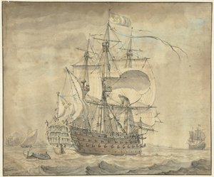 Ein französisches Dreidecker-Kriegsschiff mit vollen Segeln
