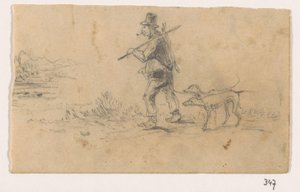 Jäger mit Hunden und einem Hasen auf dem Rücken von Johannes Tavenraat (signed by artist)