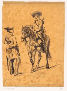 Offizier zu Pferd im Gespräch mit einem Soldaten von Johannes Tavenraat