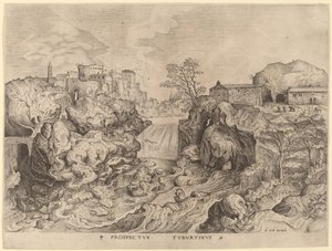 Prospectus Tyburtinus (Ansicht des Tibers) von Johannes and Lucas van Doetechum after Pieter Bruegel the Elder