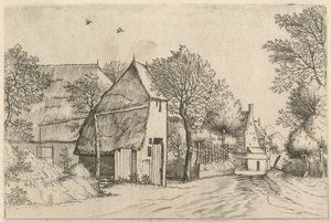 Dorfstraße mit Ziehbrunnen