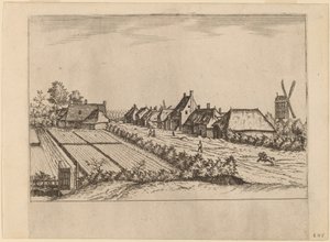 Felder und ein Dorfweg mit Postmühle von Johannes van Doetechum, the Elder and Lucas