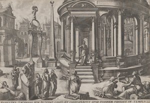 Zacharias verlässt den Tempel, aus der Serie Ereignisse im und um den Tempel von Johannes and Lucas van Doetecum