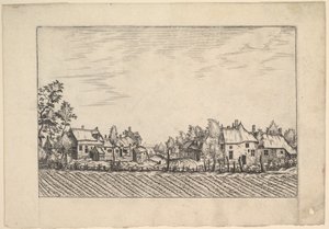 Bauernhöfe, gepflügtes Feld im Vordergrund aus Praediorum villarum et rusticarum casu..., ca. 1559-61 von Johannes van Doetecum I