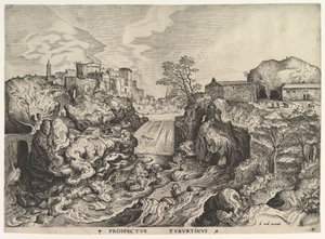 Blick auf den Tiber Tivoli Prospectus Tyburtinus aus Die großen Landschaften, ca. 1555-56 von Johannes van Doetecum I