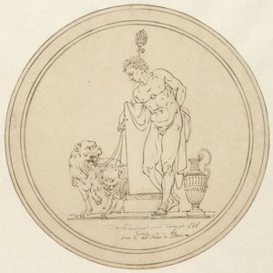 Allegorische Männerfigur, stehend mit zwei Löwen von Johannes van Dregt