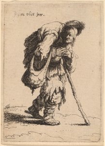 Bettler trägt eine Frau auf dem Rücken von Johannes van Vliet
