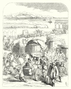 Schiffe und Züge bringen Besucher zur Großen Ausstellung von 1851, Kristallpalast, Hyde Park, London (Gravur) von John (after) Gilbert