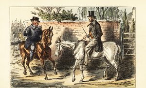 Englischer Gentleman auf einem alten Pferd, abgelehnt von einem Mann auf einem braunen Pferd von John (after) Leech