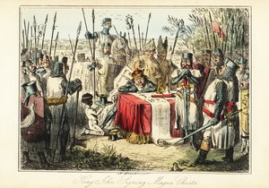 König Johann umgeben von Baronen und Bischöfen bei der Unterzeichnung der Magna Carta in Runnymede von John (after) Leech