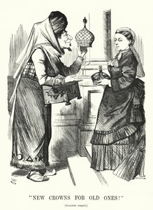 Punch-Karikatur: Neue Kronen für alte. Benjamin Disraeli (als Aladdin) mit Königin Victoria - das Royal Titles Act 1876, das die Königin als Kaiserin von Indien anerkennt