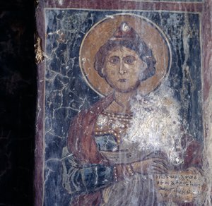 Figur eines Heiligen, Fresko in der Kirche in Kandanos, Kreta, Griechenland