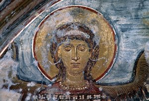 Fresko mit Engel in der byzantinischen Kirche Agios Georgios, Vathi, Kreta, Griechenland von Walter Charles Mills