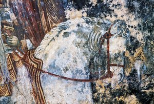 Pferd, beschädigtes Fresko an der Decke der Kirche Agios Vasileios, Vavouledo, Kreta, Griechenland von Walter Charles Mills