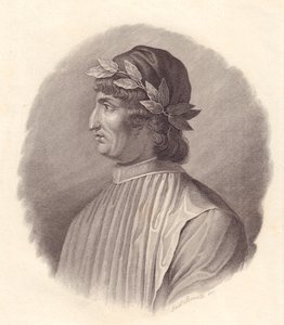 Porträt des italienischen Dichters und Humanisten Angelo Ambrogini, auch bekannt als Poliziano (1454-1494), Kupferstich von G Bonatti von Walter Charles Mills