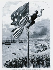 Die Briten verlassen New York, während die amerikanische Flagge gehisst wird, 25. November von Walter Charles Mills