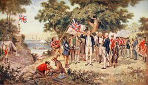 Kapitän Cook nimmt Besitz von New South Wales, 1770, Illustration aus 