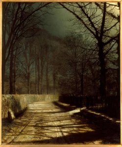Mondscheinweg mit zwei Liebenden am Tor von John Atkinson Grimshaw