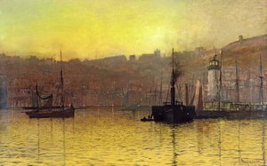 Einbruch der Nacht im Hafen von Scarborough