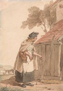 Eine alte Frau trägt einen Korb von John Augustus Atkinson