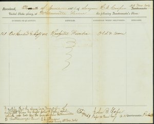 Zeitgenössische Kopie der Quittung der Quartiermeisterläden, Original unterzeichnet John B. Tope, Hauptmann, 12. Tennessee Kavallerie, 11. Juni 1864 von John B. Tope