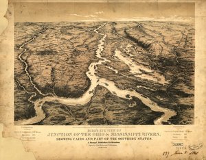 Vogelperspektive der Mündung der Ohio- und Mississippi-Flüsse, zeigt Kairo und Teile der Südstaaten