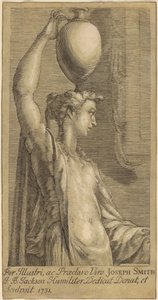 Frau steht und hält einen Krug auf dem Kopf von John Baptist Jackson, after Parmigianino