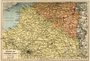 Karte von Belgien und Nordfrankreich, um 1914, um 1920