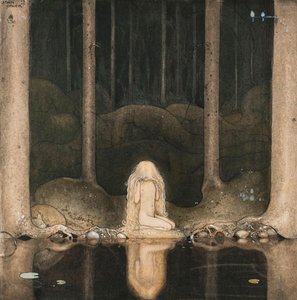 Prinzessin Tuvstarr blickt nostalgisch auf das Wasser des Sees von John Bauer
