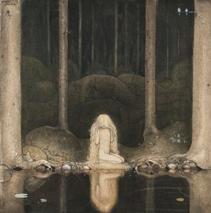 Tuvstarr sitzt immer noch sehnsüchtig und schaut ins Wasser von John Bauer
