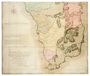 Plan der Insel Dominica, erstellt durch tatsächliche Vermessung unter der Leitung der ehrenwerten Kommissare für den Verkauf von Land in den abgetretenen Inseln von John Byres, Hauptvermesser, 1776 von John Bayly